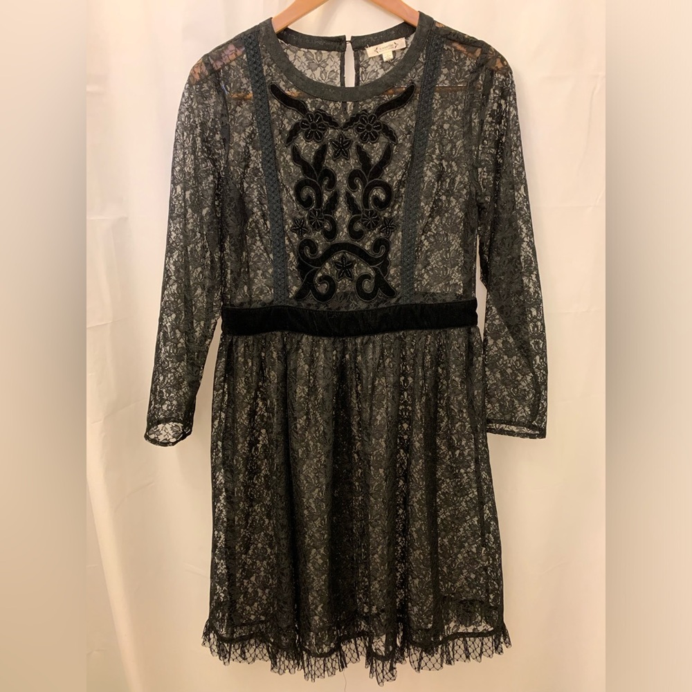 Nanette Lepore Witchy Whimsygoth Velvet Lace Black Dress 10 dark romantic formal